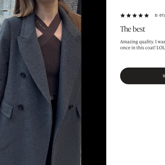 Quince Italian Wool Double-Breasted Coat — Heather Charcoal — XS — NWT - Picture 6 of 7